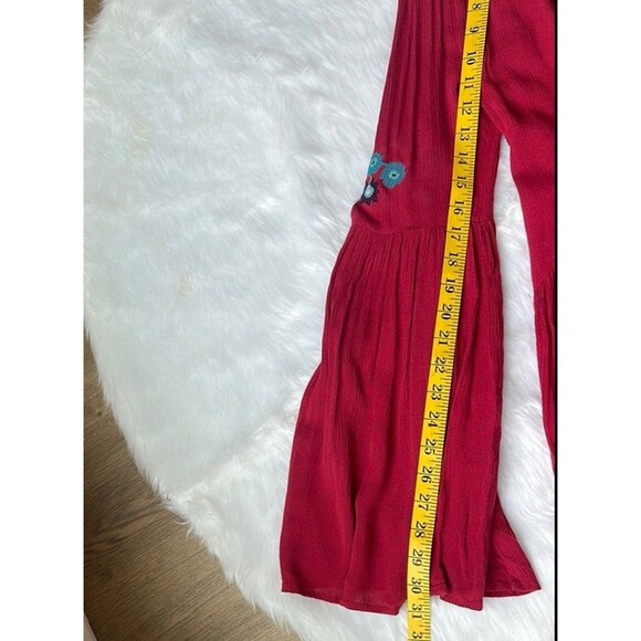 $148 NWT FREE PEOPLE SIZE S FLORAL EMBROIDERED BELL SLEEVES MINI DRESS RED Sz S - Picture 9 of 10